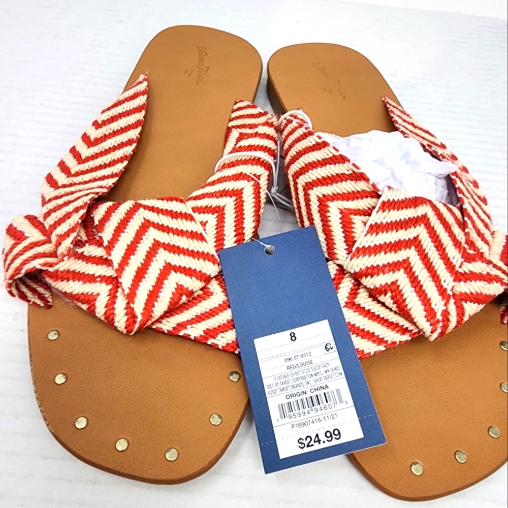 New Red Sandals Chevron Knot Summer Slides Universal Thread Flats Size 8